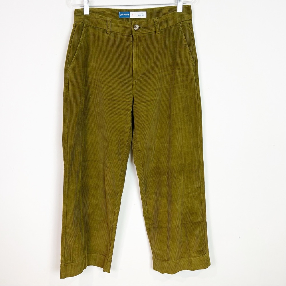 OLD NAVY MUSTARD OLIVE GREEN WIDE LEG CORDUROY HIGH RISE PANTS WOMENS SZ 8 - Picture 3 of 8